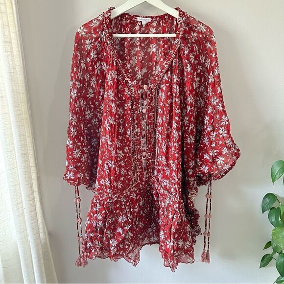 Poupette St Barth Dress Fleur Poncho Red Dalia - Picture 2 of 8